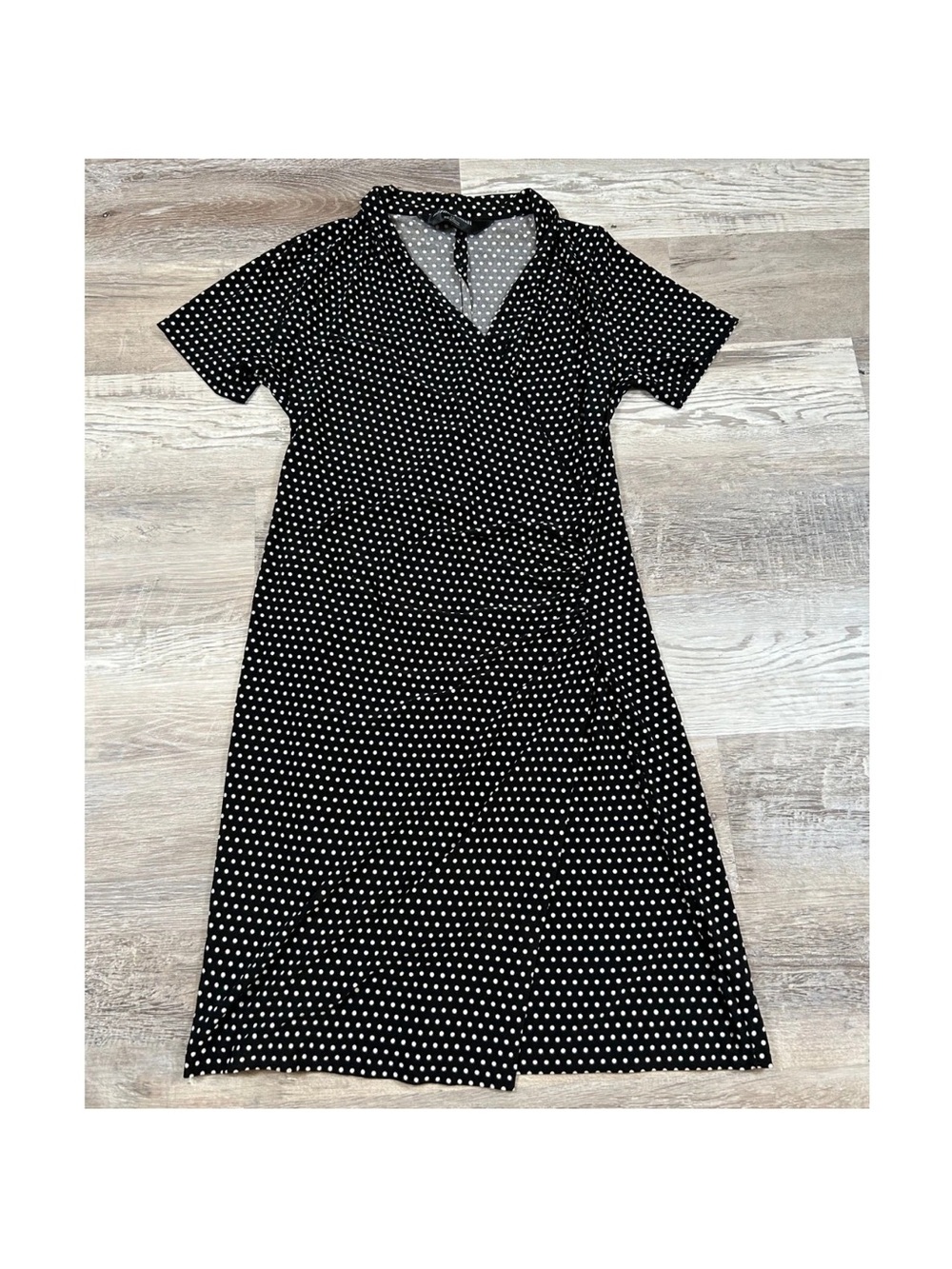 NORMA KAMALI Black Polka Dot Short Sleeve Wrap Dress - Classic Women's Dress